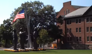 Large building with flag in front