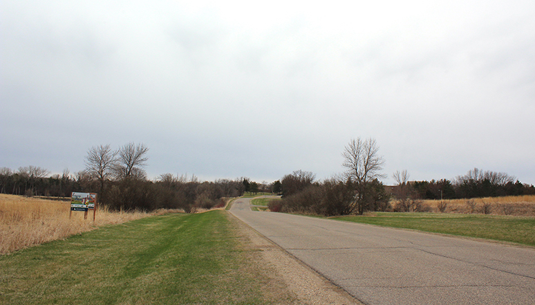 Photo looking down Spartan Drive, from north to south, on the M State Fergus Falls campus