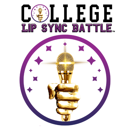 College Lip Sync Battle logo. Purple circle with a gold hand holding a gold microphone.