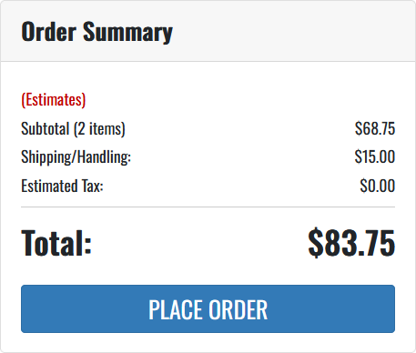 Order Summary with estimates, total and blue place order button