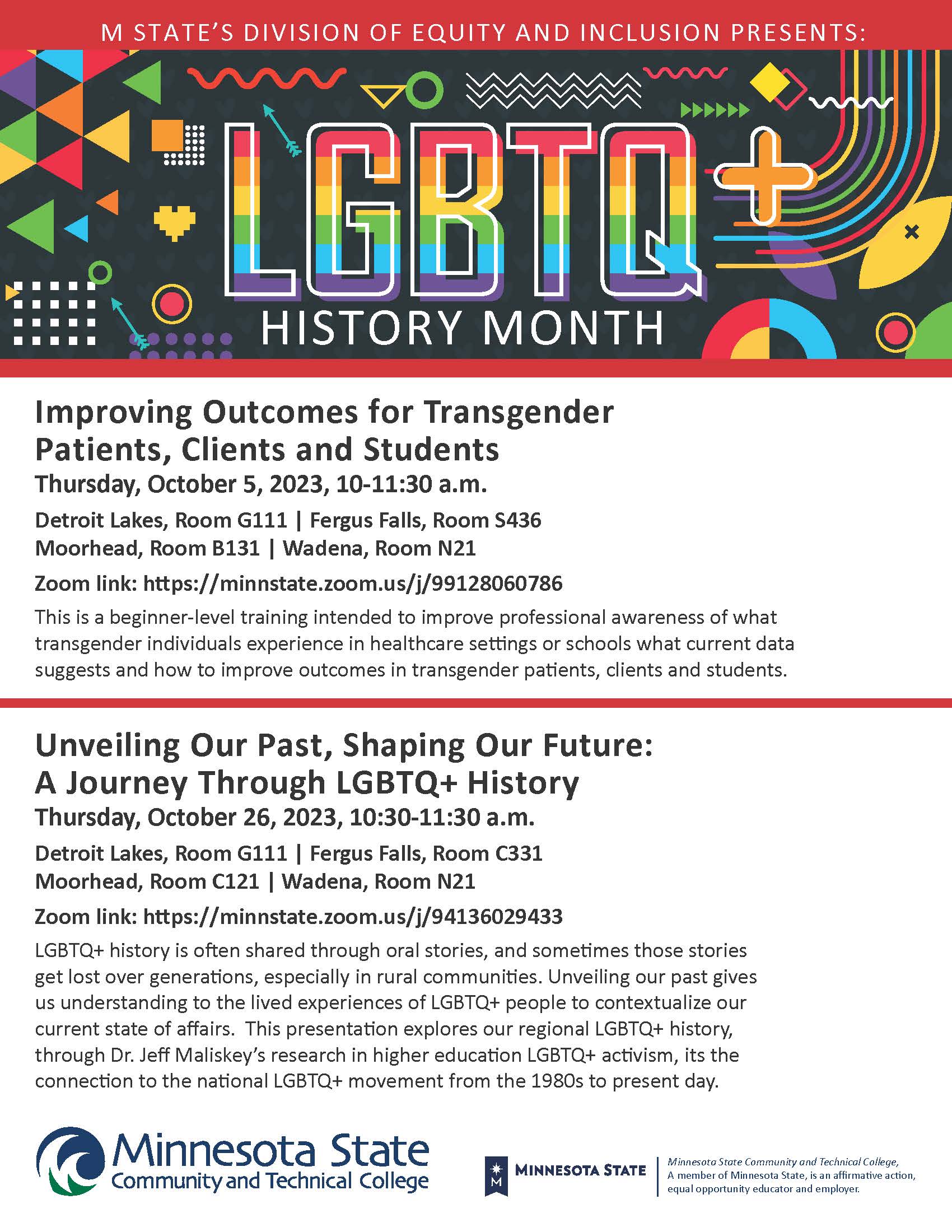 LGBTQ Flyer showing events for October 2023