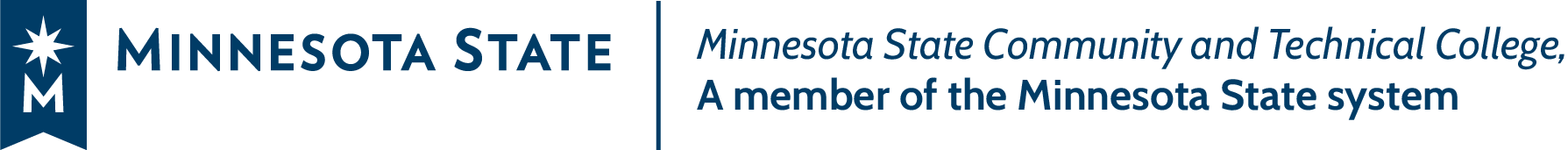 The Minnesota state logo on left side with a tagline on right that read Minnesota State Community and Technical College, A member of the Minnesota State system.
