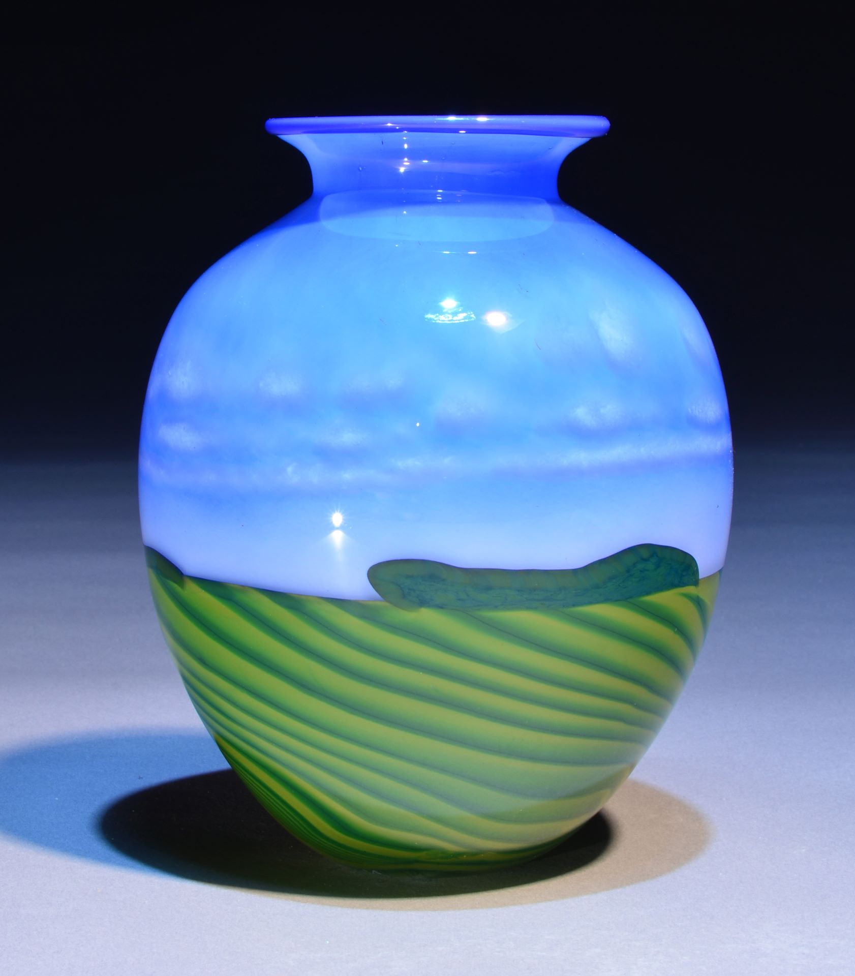 A blown glass vase by Fargo artist Jon Offut.