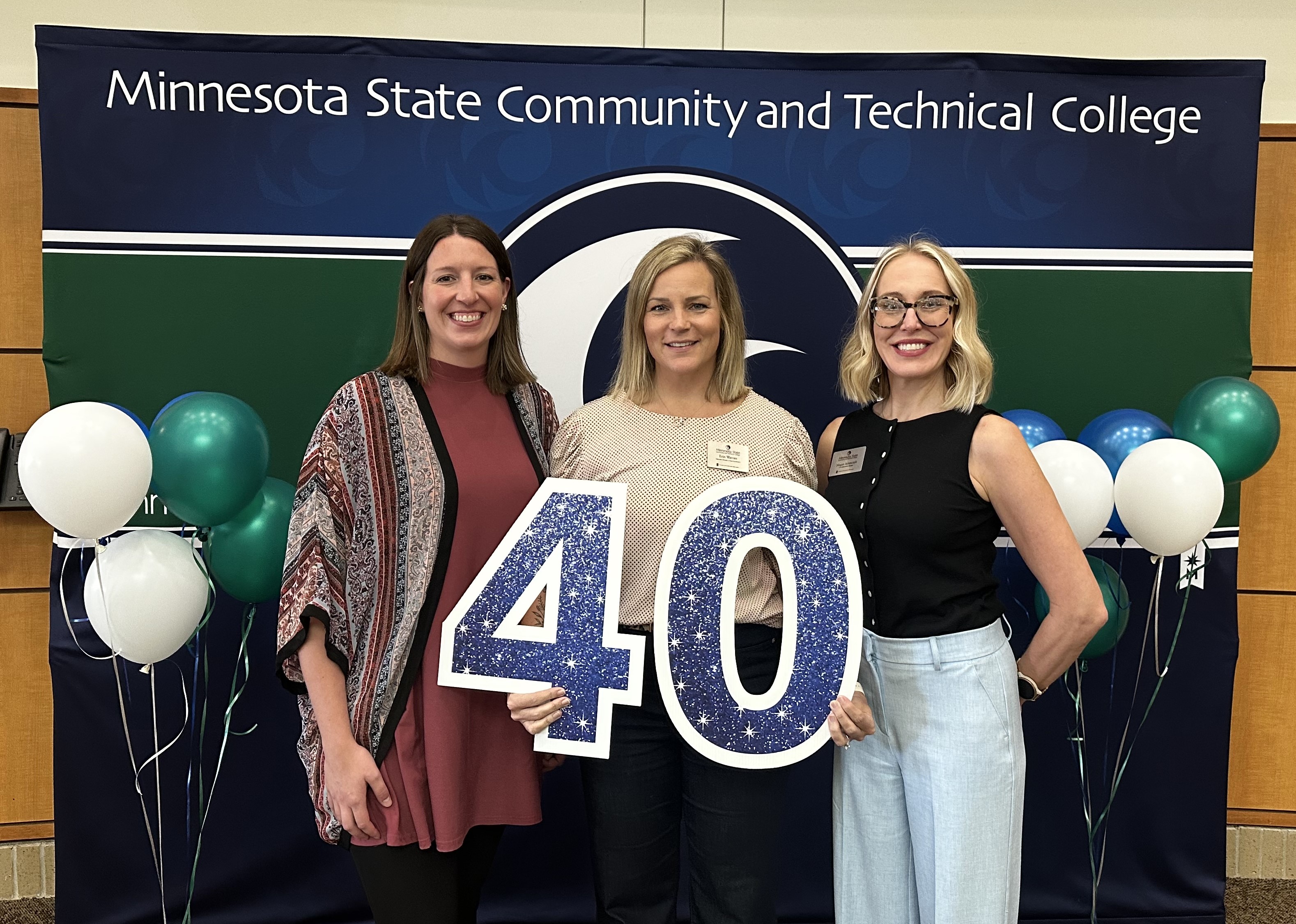 M State Associate Registrar Krista Price, Associate Director of Dual Enrollment Erin Warren, and Director of Dual Enrollment and K12 Partnerships Megan Adamcyzk, at the 40th Anniversary celebration of M State's Concurrent Enrollment Program at the Fergus Falls campus on October 1.