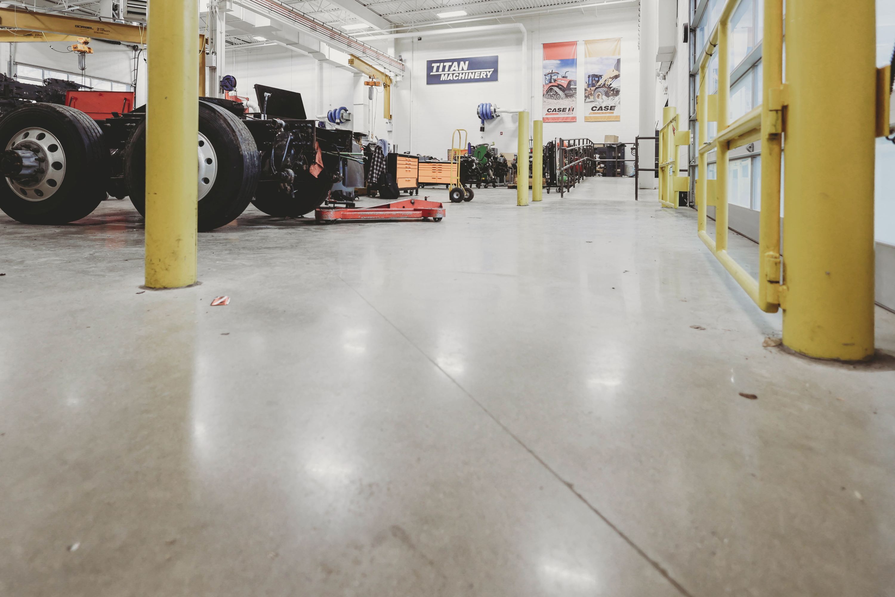 An M State work area with heavy equipment