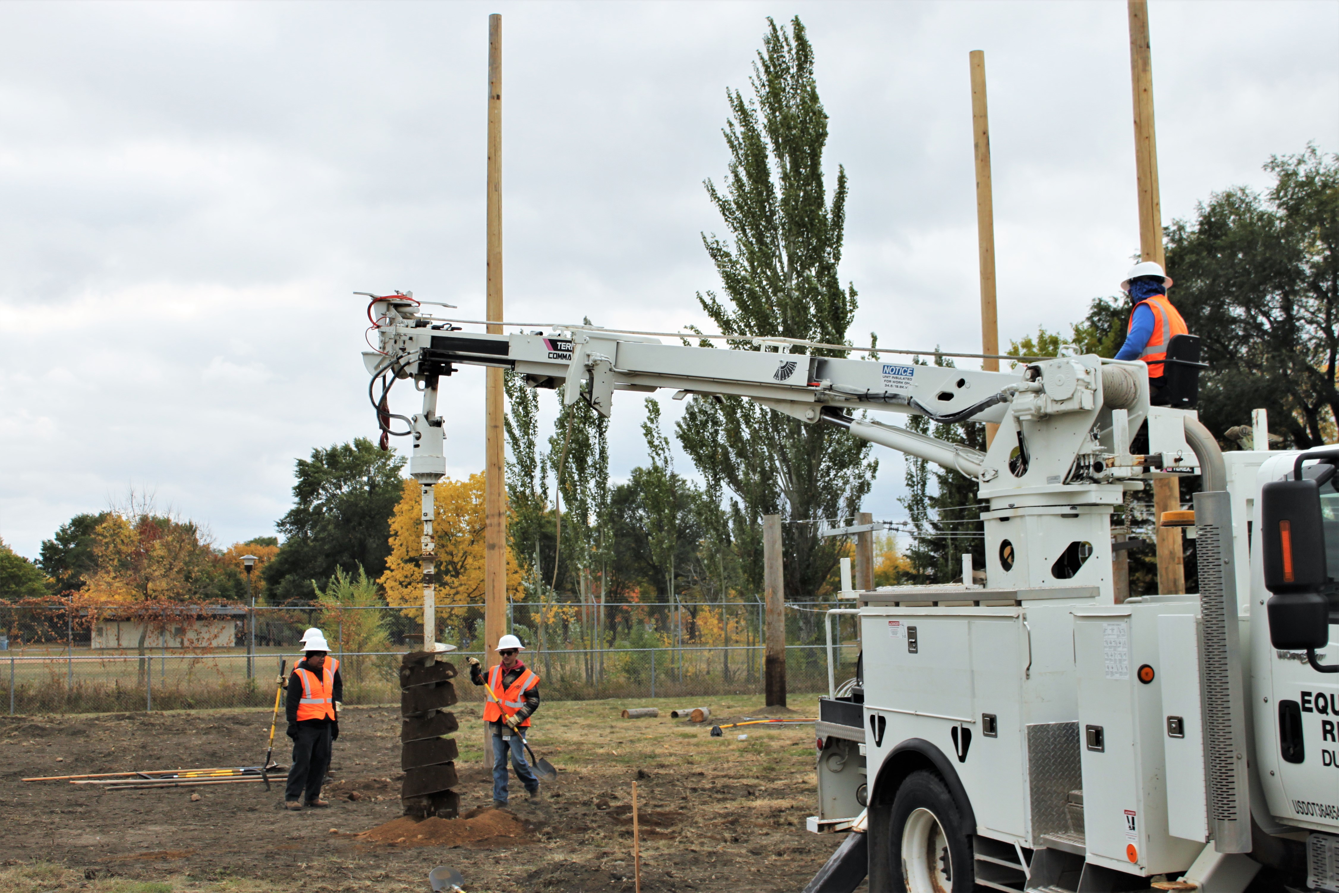 Electrical linework students in the new Energy Careers Academy set their first poles at the Xcel Energy training center in Hugo, Minn. in the fall of 2022.
