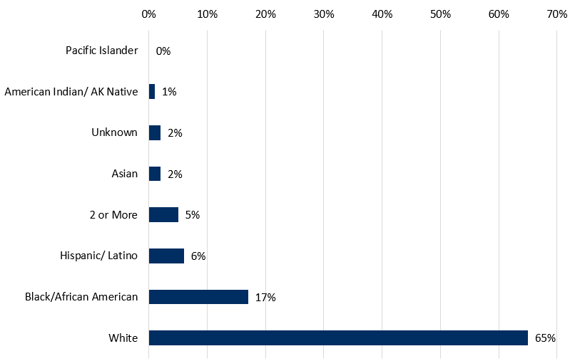 Bar graph showing race and ethnicity percentages
