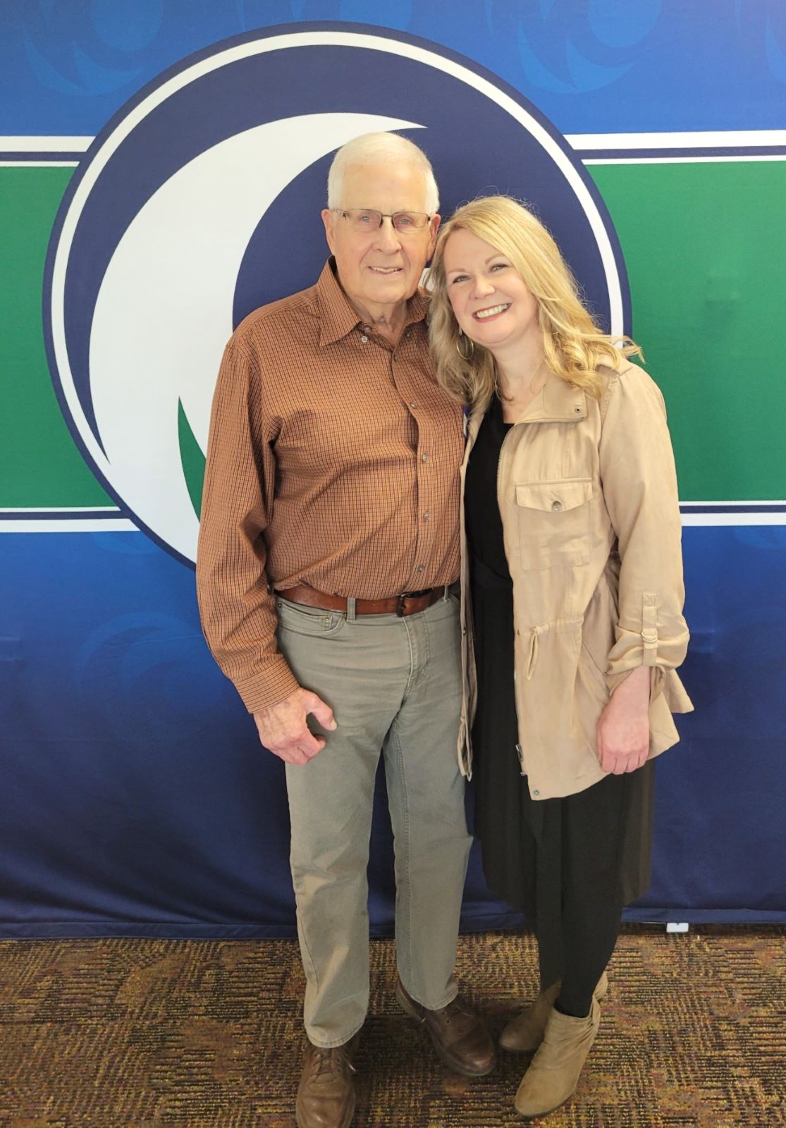 M State scholarship donor Roger Lageson, with April Kerkvliet, M State Wadena nursing program alum and Roger and Doris Lageson Education Fund Perpetual Scholarship recipient, at a scholarship award ceremony on the M State Wadena campus.