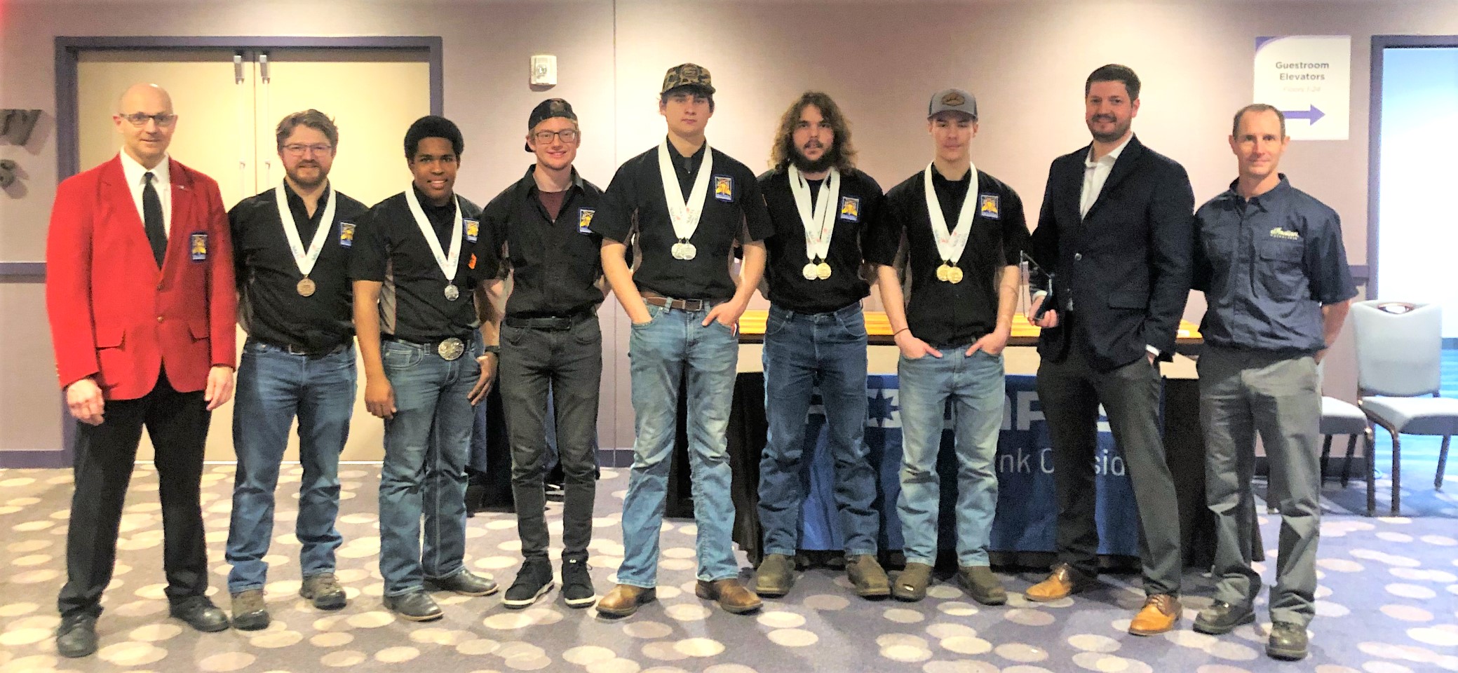 Pictured, left to right, are: M State PowerSports Technology Instructor Kent Reisenauer, students Owen Hemze, Matthew St. Claire, Nick Johnson, Ethan Swiers, Jason Haugen and Riley Schoenberger, and Polaris Technical Trainer Anthony Verhoeven and Polaris Trainer Jim Enning.