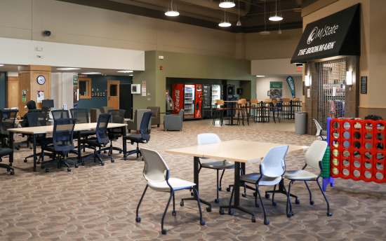 The student commons and entrance to the Bookmark, M State-Detroit Lakes' campus store