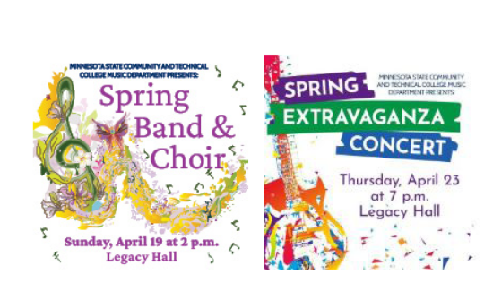 Promotional graphic for the M State spring band and choir concert and spring extravaganza