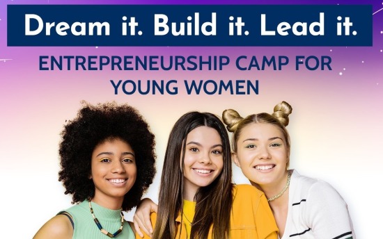 Three teen girls with a "Dream it. Build it. Lead it." header.
