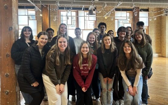 M State and Fergus Falls High School concurrent enrollment students in the Intercultural Communication class, in a group photo inside the Plains Art Museum in Fargo.