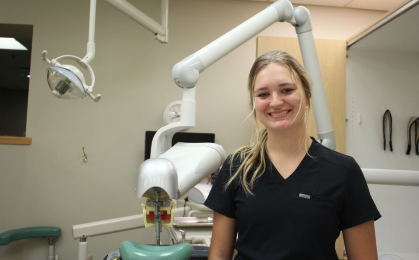 Hailey Millam Dental Assisting student, in uniform in class