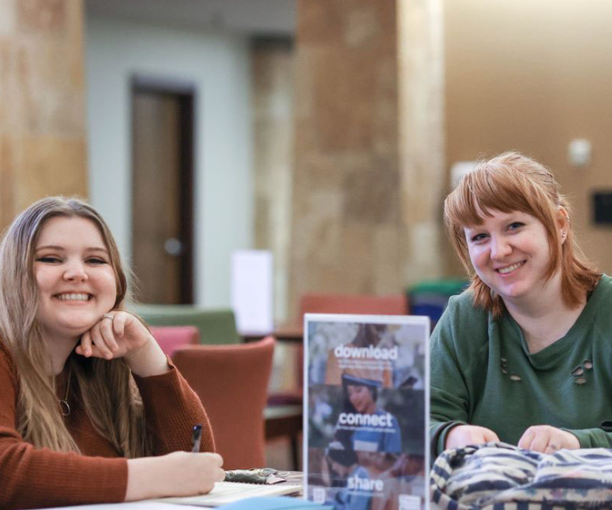 Moorhead students study at a table in the East Commons