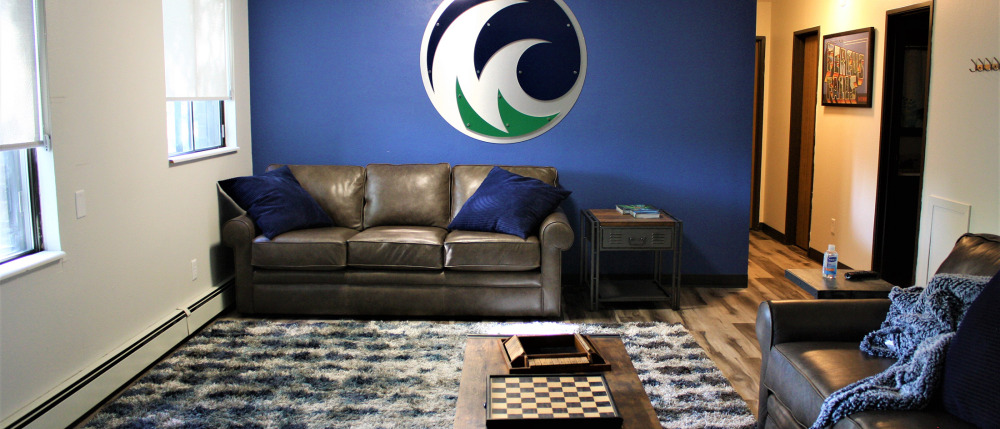 Comfortable furniture is shown in Spartan Lounge