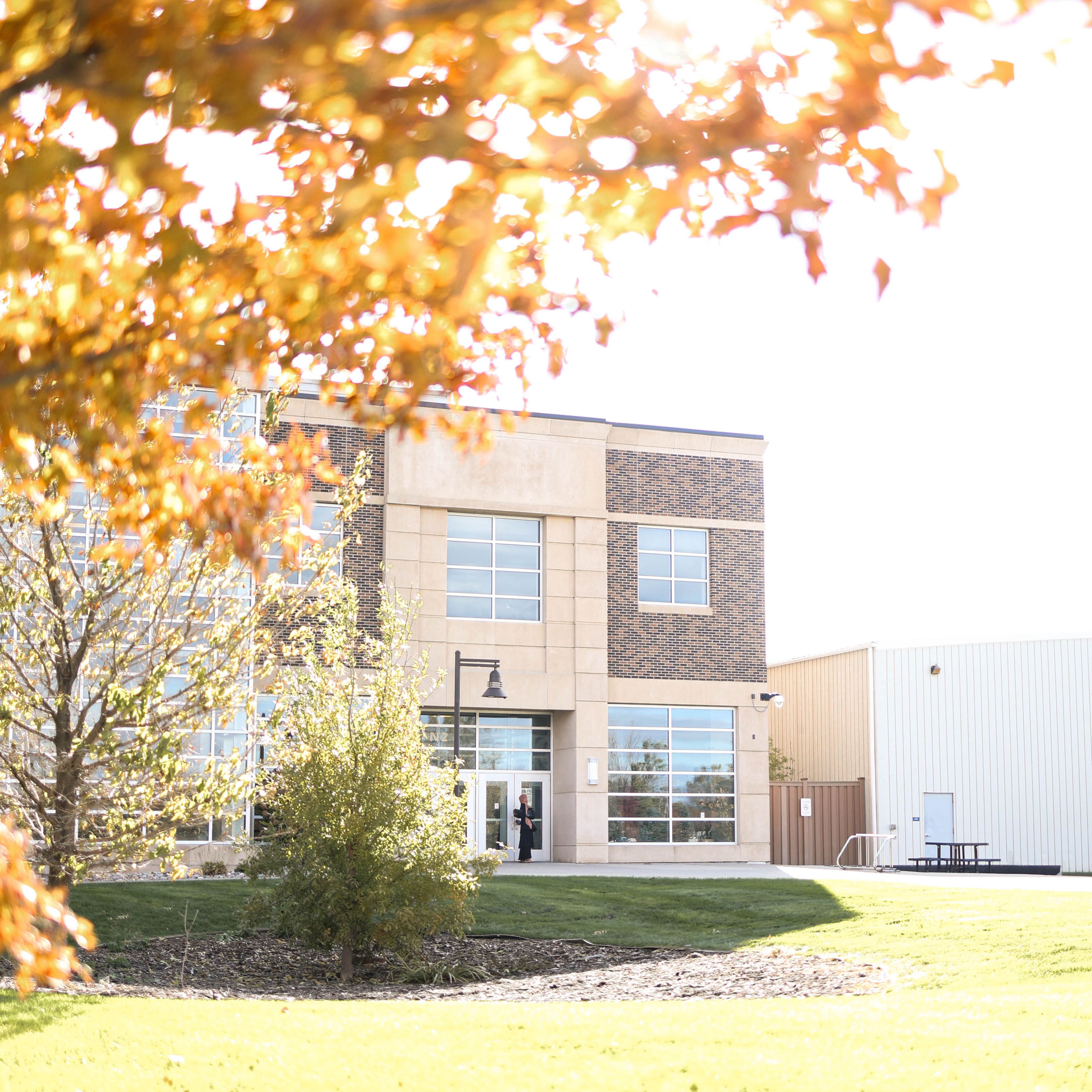 Moorhead campus exterior in fall