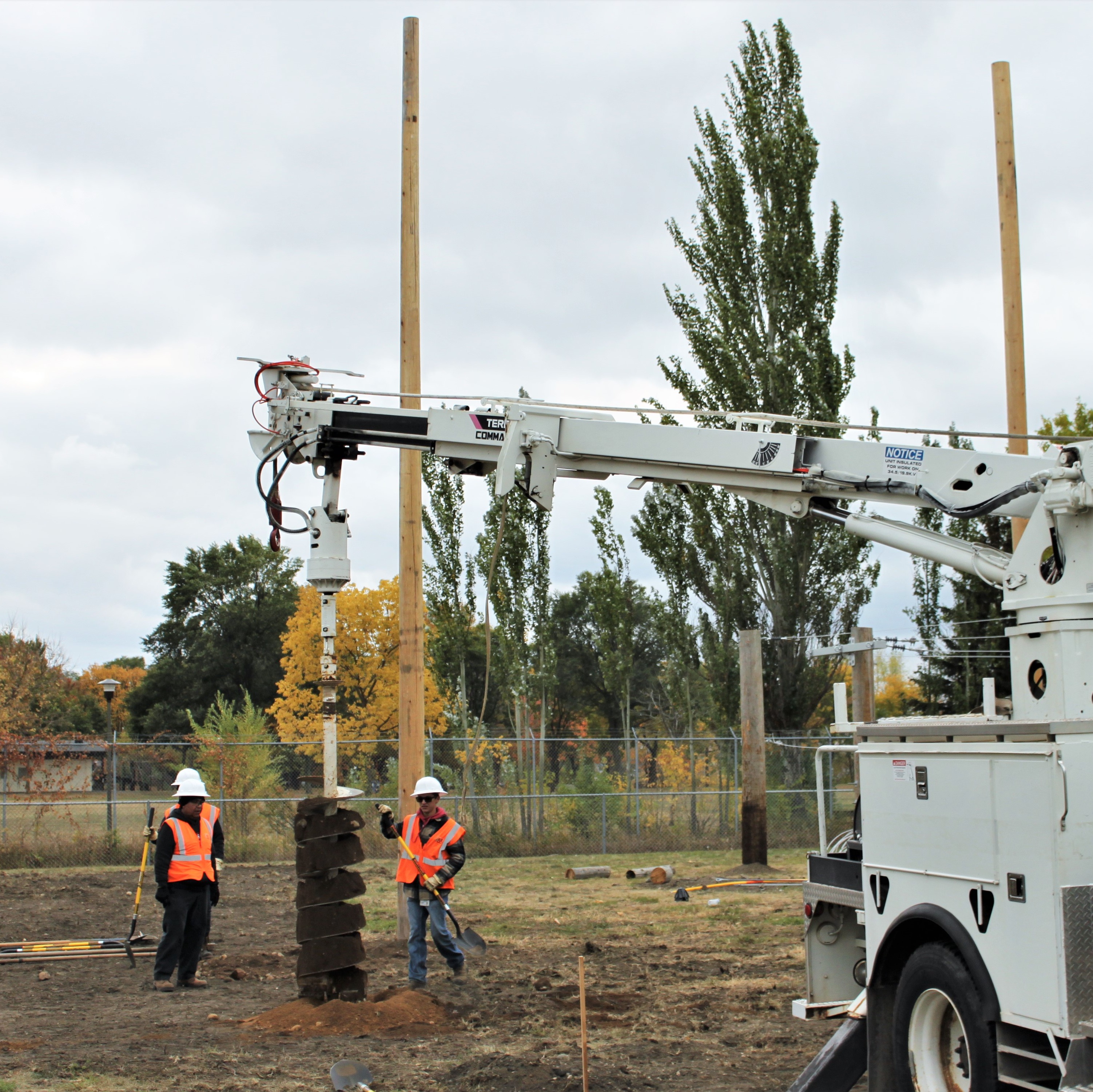 Electrical linework students in the new Energy Careers Academy set their first poles at the Xcel Energy training center in Hugo, Minn. in the fall of 2022.